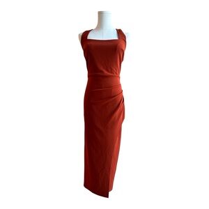 TD9 Orange maxi dress with halter  neckline and flattering slit size small
